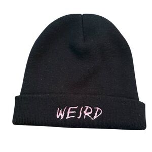 Black Beanie with Pink 'WEIRD' Embroidered EUC. One size